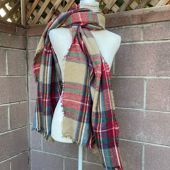 Plaid Scarf Set Blanket Oversized Long One Size - Picture 3 of 13